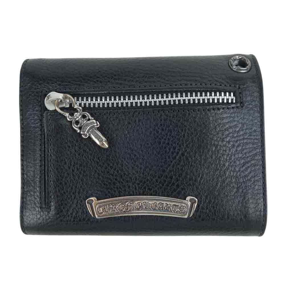 CHROME HEARTS クロムハーツ（原本有） WAVE MINI ウェーブ ミニ クロスボタン ウォレット ブラック系【極上美品】【中古】