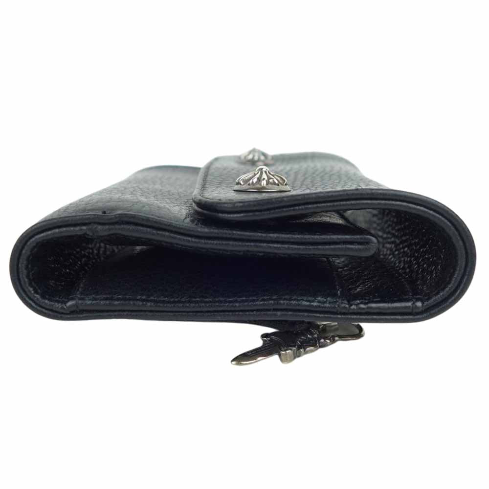 CHROME HEARTS クロムハーツ（原本有） WAVE MINI ウェーブ ミニ クロスボタン ウォレット ブラック系【極上美品】【中古】