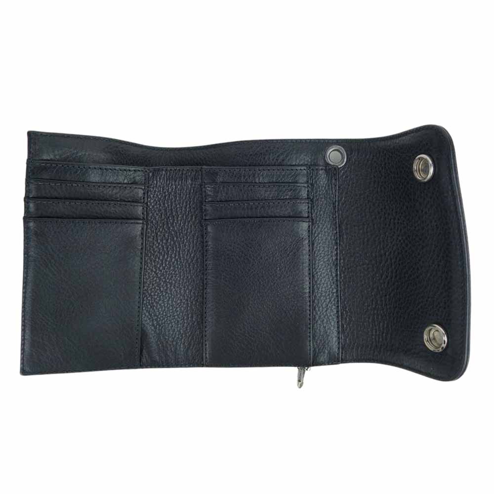 CHROME HEARTS クロムハーツ（原本有） WAVE MINI ウェーブ ミニ クロスボタン ウォレット ブラック系【極上美品】【中古】