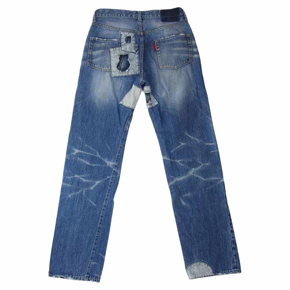 パッチワーク ダメージ加工 デニム パンツ インディゴブルー系 3【中古】