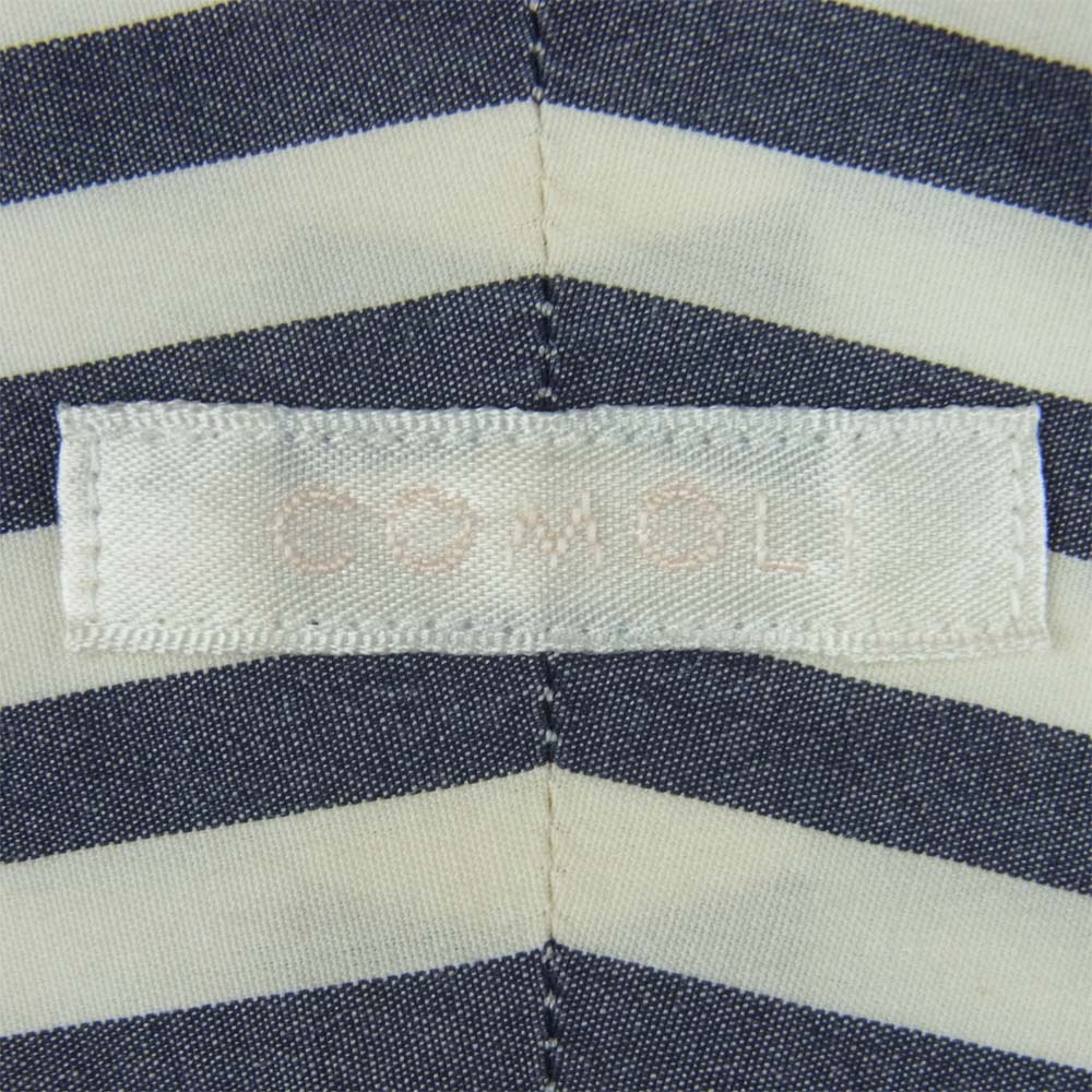 COMOLI コモリ 15F-02002 ノーカラー ストライプ 長袖 シャツ コットン 日本製 ネイビー系 ホワイト系 1【中古】