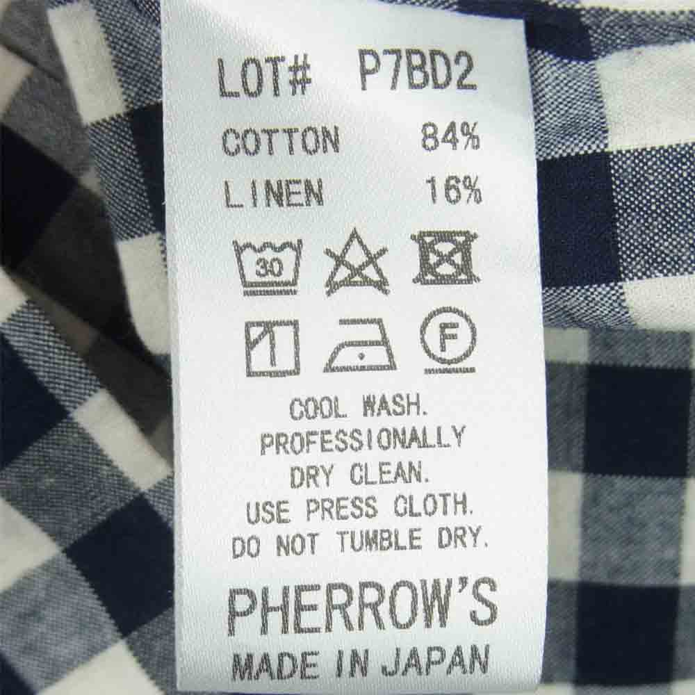 Pherrow's フェローズ 21SS P7BD2 ギンガムチェック 7分袖 ボタンダウン シャツ ネイビー系 ホワイト系 M【中古】