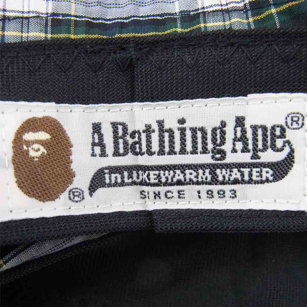A BATHING APE アベイシングエイプ ロゴワッペン チェック ハット コットン 日本製 ネイビー系 M【中古】