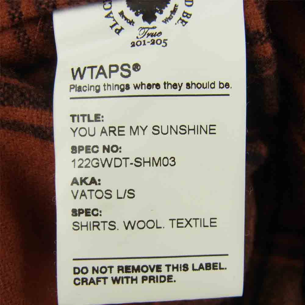 WTAPS ダブルタップス 12AW 122GWDT-SHM03 VATOS L/S バトス ロングスリーブ チェック 長袖 シャツ 赤茶系 S【中古】