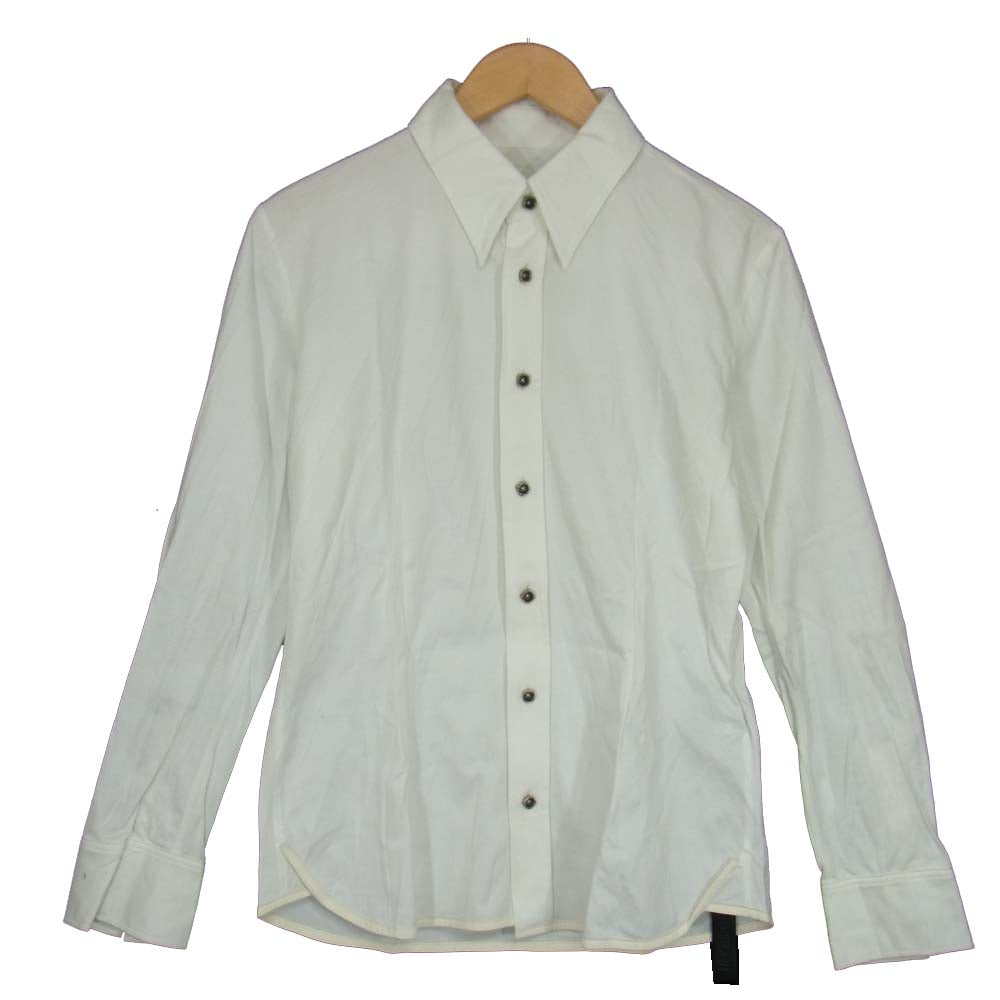 ISAMUKATAYAMA BACKLASH イサムカタヤマバックラッシュ 1388-01 シープレザー パイピング ストレッチ シワ加工 シャツ ホワイト系 S【極上美品】【中古】