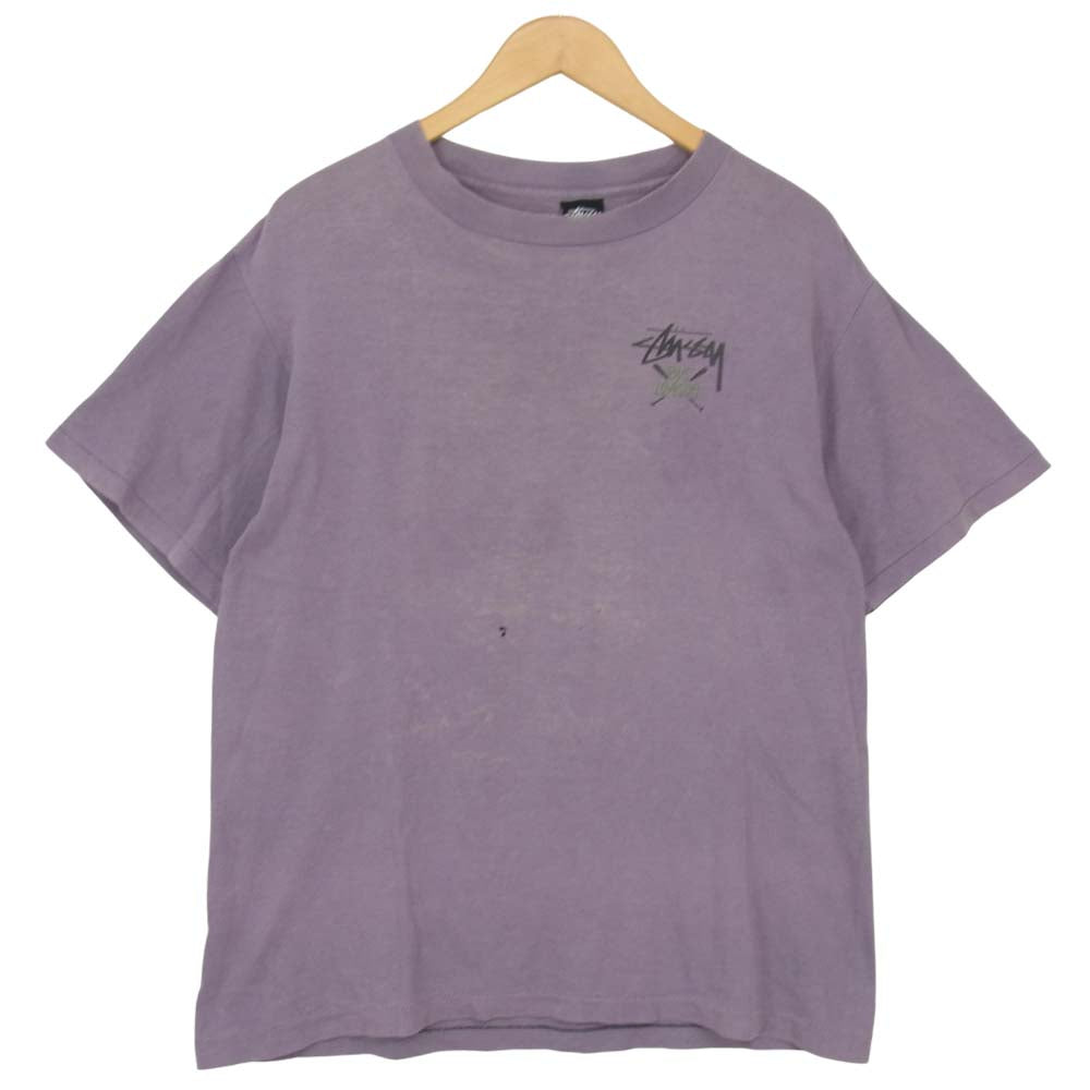 STUSSY ステューシー 80s 黒タグ USA製 VINTAGE ヴィンテージ logo tee パープル系 L【中古】