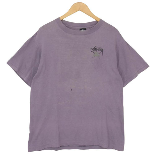 STUSSY ステューシー 80s 黒タグ USA製 VINTAGE ヴィンテージ logo tee パープル系 L【中古】
