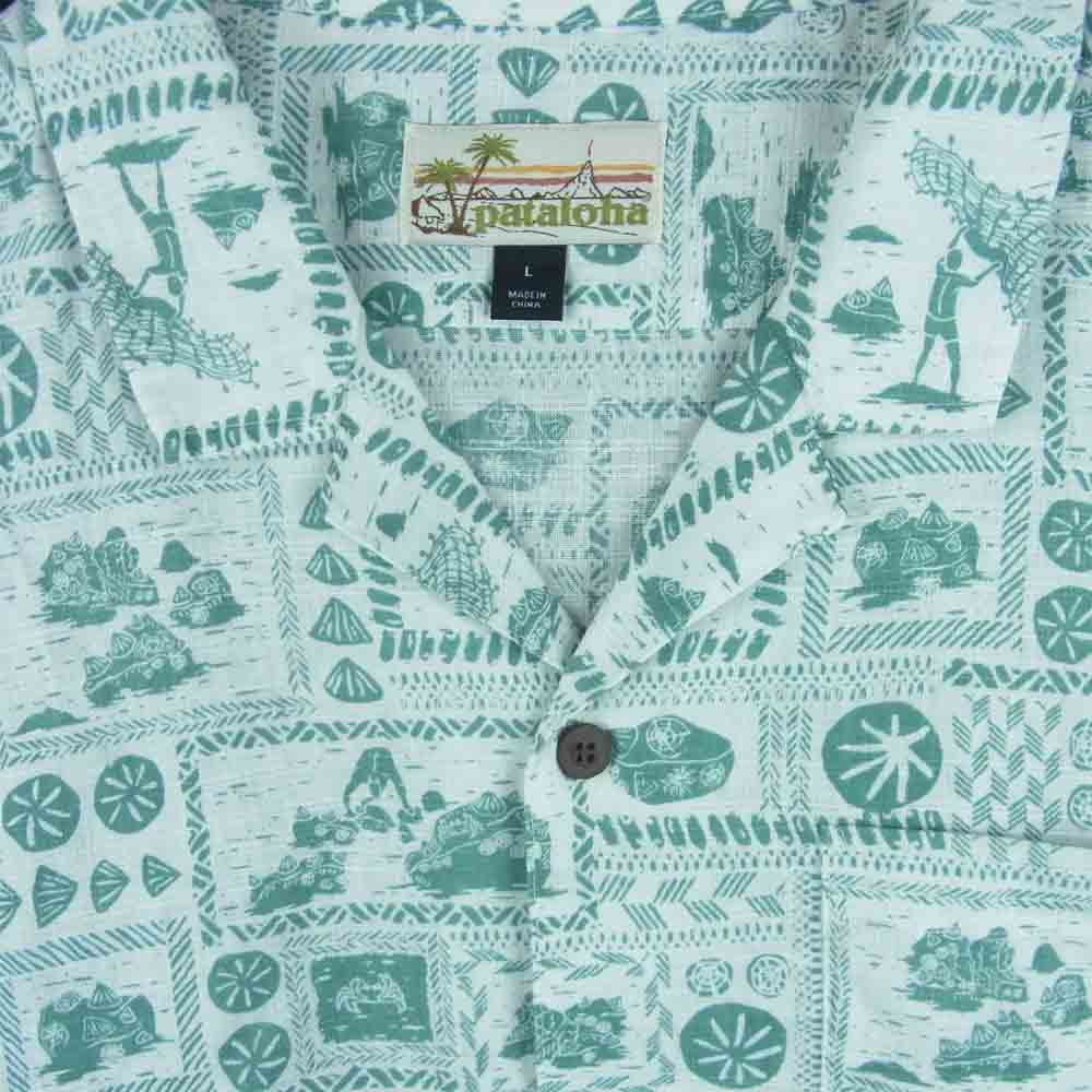 patagonia パタゴニア PATALOHA パタロハ リミテッドエディション オピヒマン アロハ 半袖 シャツ グリーン系 ホワイト系 L【美品】【中古】