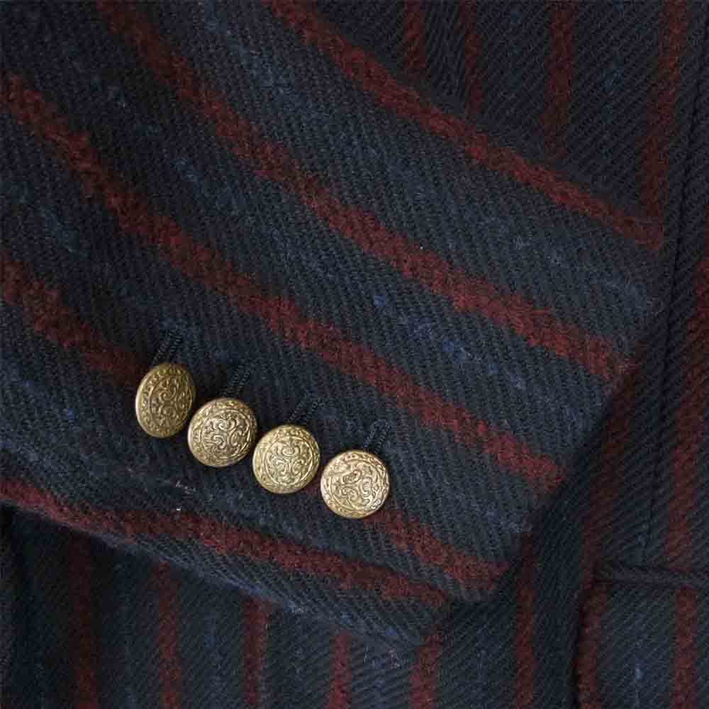 ロイヤルヘム イタリア製 CANNES ウールストライプ2Bブレザー メタルボタン テーラードジャケット ネイビー系 48【中古】