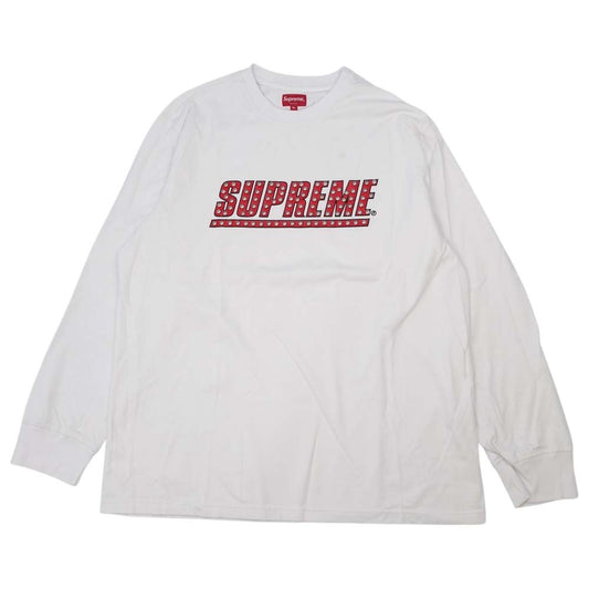 Supreme シュプリーム 20SS studded l/s top スタッズ ロゴ ロングスリーブ Tシャツ ホワイト系 XL【新古品】【未使用】【中古】