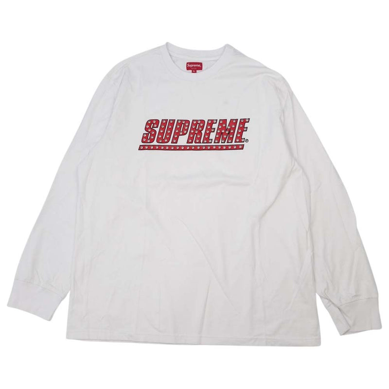 Supreme シュプリーム 20SS studded l/s top スタッズ ロゴ ロングスリーブ Tシャツ ホワイト系 XL【新古品】【未使用】【中古】