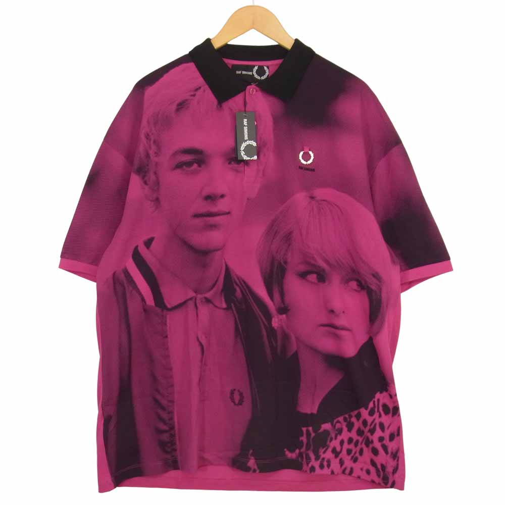 RAF SIMONS ラフシモンズ SM7057 × FRED PERRY ALL OVER PRINT POLO フレッドペリー オーバーサイズ フォト プリント ポロシャツ ピンク系 L【新古品】【未使用】【中古】