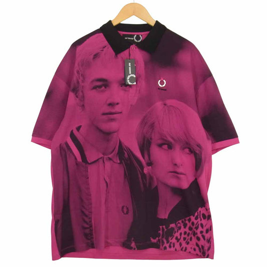 RAF SIMONS ラフシモンズ SM7057 × FRED PERRY ALL OVER PRINT POLO フレッドペリー オーバーサイズ フォト プリント ポロシャツ ピンク系 L【新古品】【未使用】【中古】