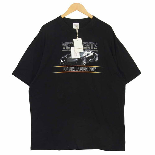 VETEMENTS ヴェトモン 19SS MSS197084 Car Hotline Tee スーパーカー プリント 半袖 Tシャツ ブラック系 XL【新古品】【未使用】【中古】