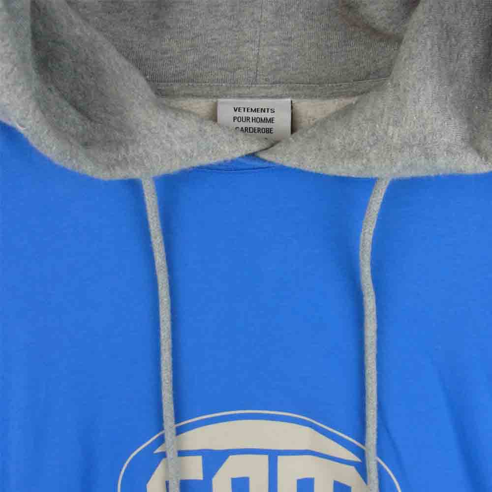 VETEMENTS ヴェトモン 19SS MSS197098 Pached Plain Hoddie レイヤード ドッキング プルオーバー パーカー ブルー系 グレー系 XL【新古品】【未使用】【中古】
