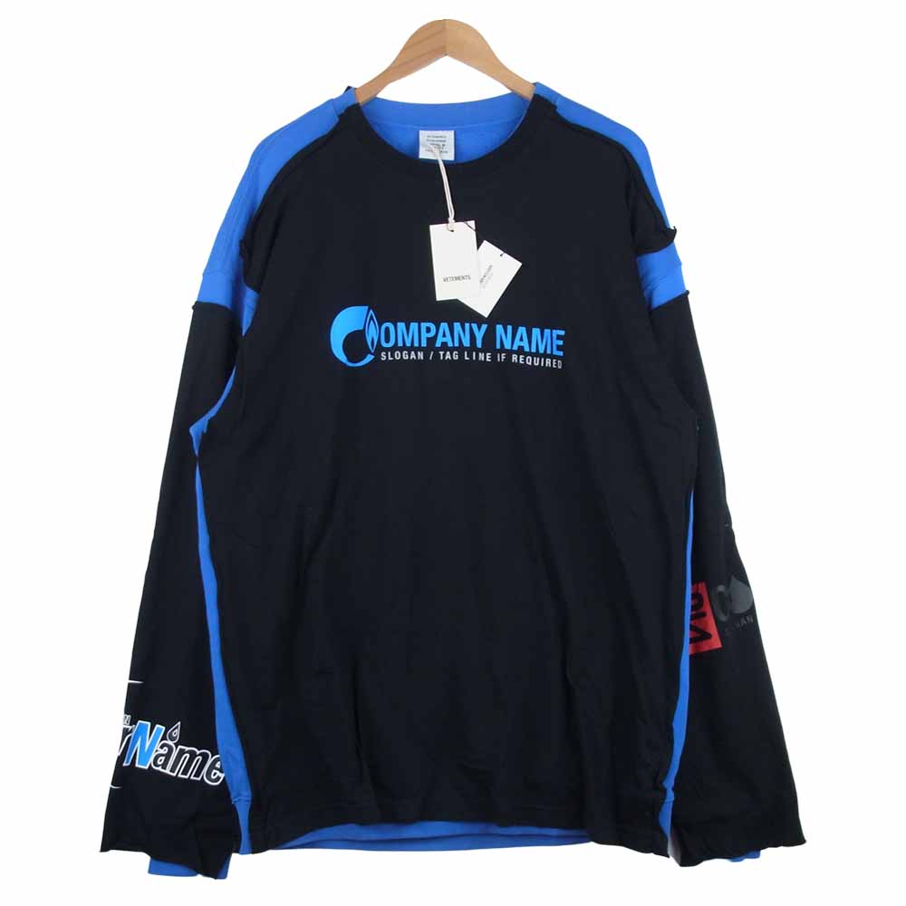 VETEMENTS ヴェトモン 19SS MSS197004 COMPANYNAMENAME レイヤード デザイン スウェット トレーナー ブラック系 ブルー系 XL【新古品】【未使用】【中古】