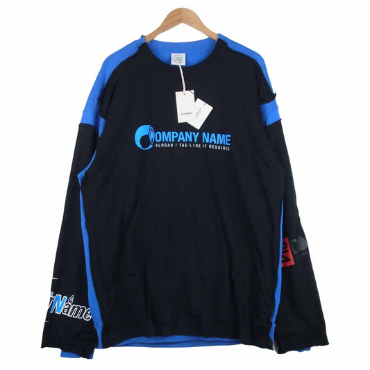 VETEMENTS ヴェトモン 19SS MSS197004 COMPANYNAMENAME レイヤード デザイン スウェット トレーナー ブラック系 ブルー系 XL【新古品】【未使用】【中古】