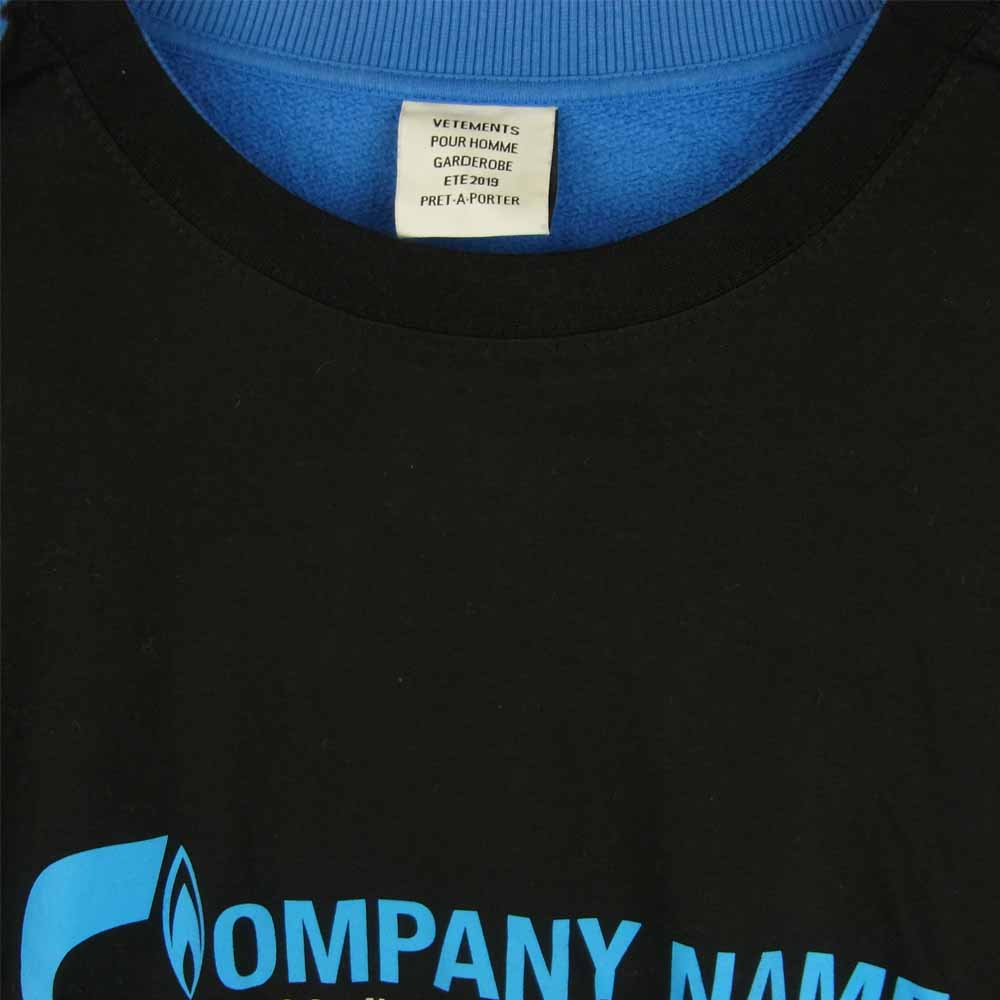 VETEMENTS ヴェトモン 19SS MSS197004 COMPANYNAMENAME レイヤード デザイン スウェット トレーナー ブラック系 ブルー系 XL【新古品】【未使用】【中古】