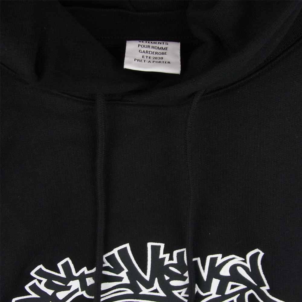 VETEMENTS ヴェトモン 20SS SS20TR184 Patched Long Sleeve Graffiti Logo Hoodie ロングスリーブ フーディ パーカー ブラック系 XL【新古品】【未使用】【中古】