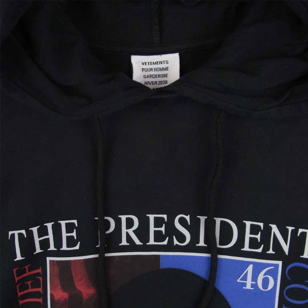 VETEMENTS ヴェトモン 19AW MAH20TR113 THE PRESIDENT プレジデント オーバー ザ トップ カットソー フーディ パーカー ブラック系 XL【新古品】【未使用】【中古】