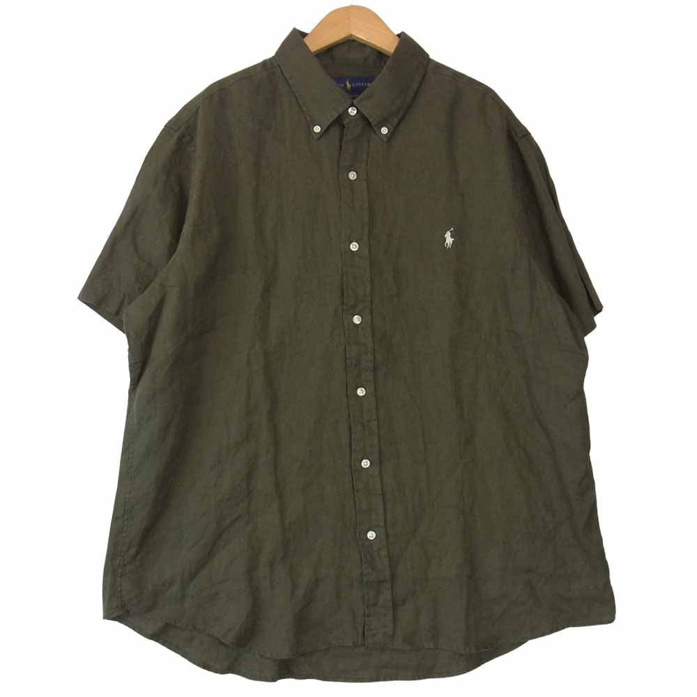 RALPH LAUREN ラルフローレン リネン 半袖 ボタンダウン シャツ カーキ系 XL【中古】