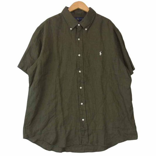 RALPH LAUREN ラルフローレン リネン 半袖 ボタンダウン シャツ カーキ系 XL【中古】