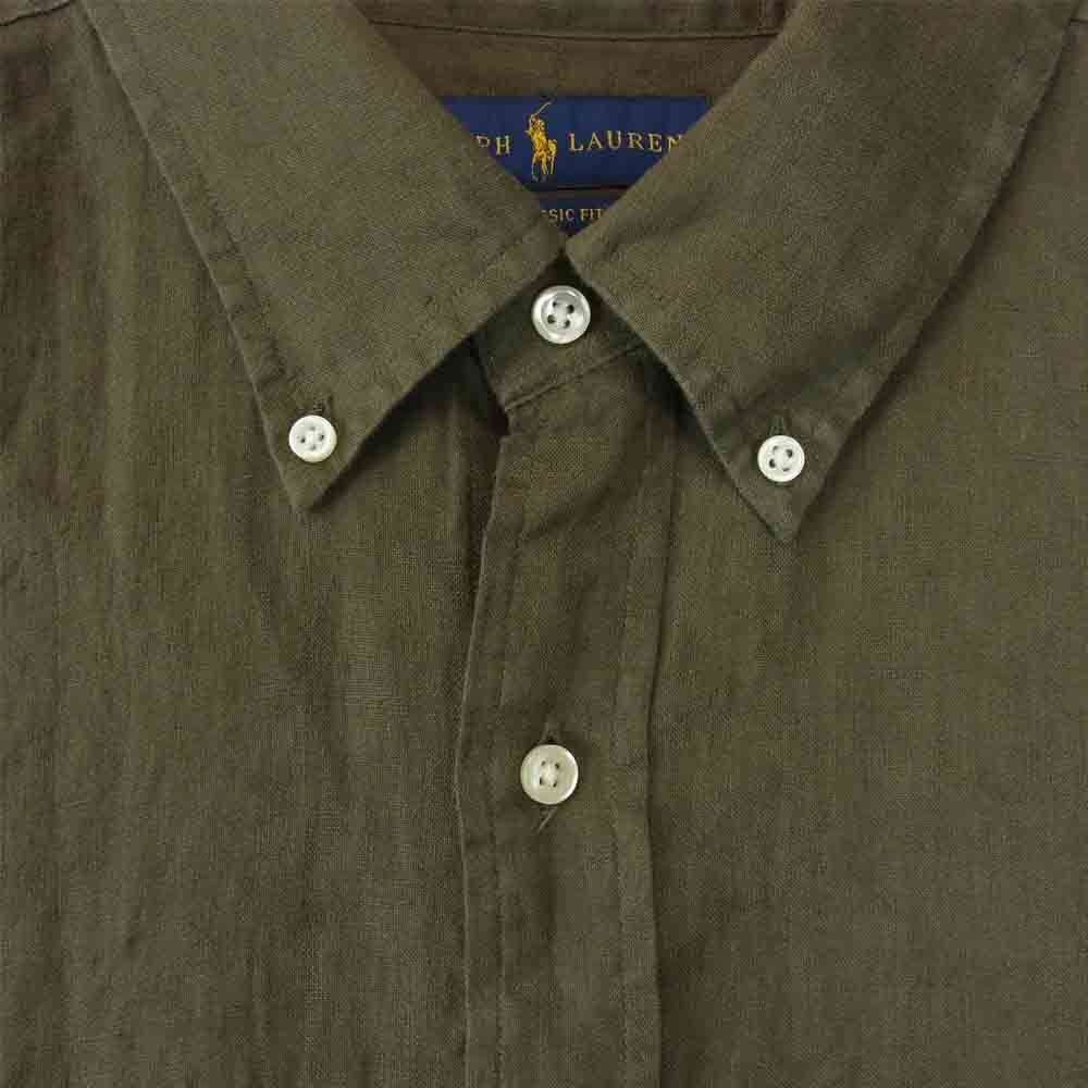 RALPH LAUREN ラルフローレン リネン 半袖 ボタンダウン シャツ カーキ系 XL【中古】