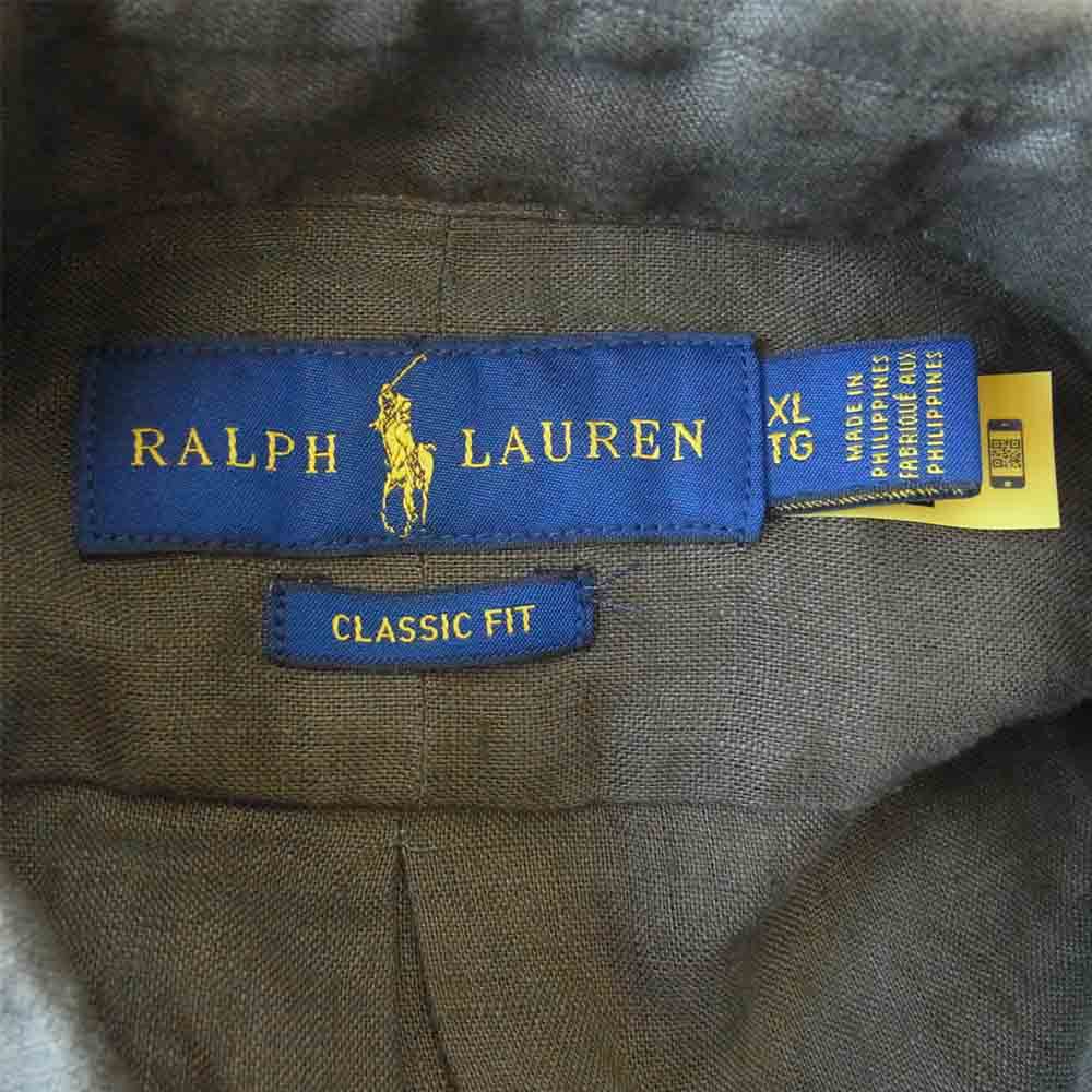 RALPH LAUREN ラルフローレン リネン 半袖 ボタンダウン シャツ カーキ系 XL【中古】
