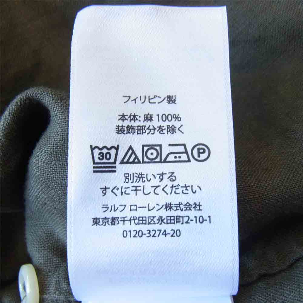 RALPH LAUREN ラルフローレン リネン 半袖 ボタンダウン シャツ カーキ系 XL【中古】