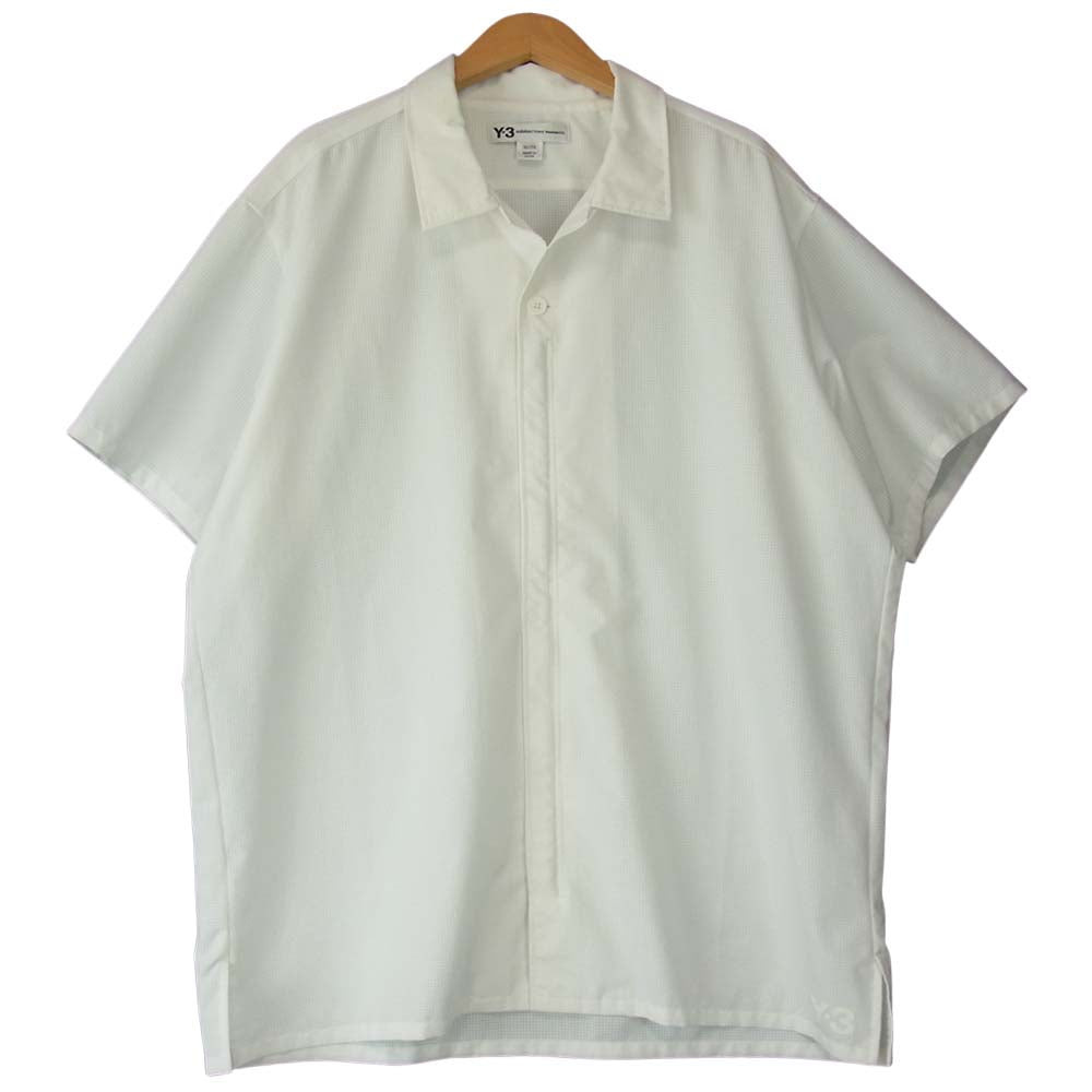 Yohji Yamamoto ヨウジヤマモト Y-3 ワイスリー FS4489 Swim Resort Shirt ロゴプリント スイム リゾート 半袖 オープンカラー シャツ ホワイト系 XL【中古】