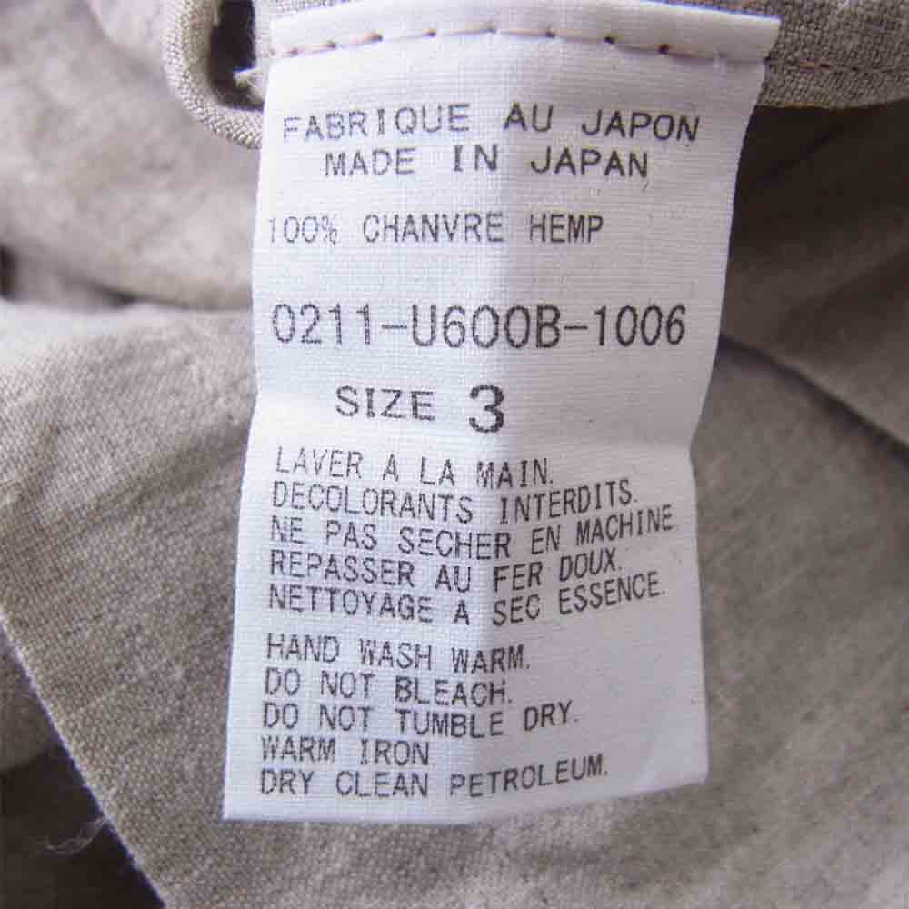 アーツアンドサイエンス 0211-U600B-1006 ヘンプ バンドカラー シャツ ベージュ系 3【中古】