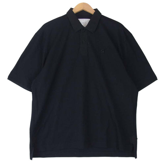 Sacai サカイ 21SS 21-02517M Cotton Jersey Polo Shirt Sロゴ 刺繍 半袖 ポロシャツ ブラック系 ダークネイビー系 4【中古】