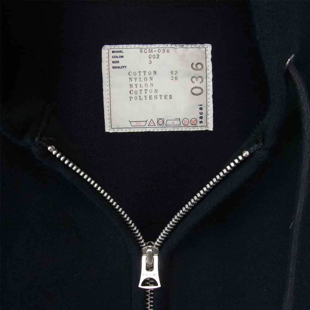 Sacai サカイ 20AW SCM-036 Sponge Sweat MA-1 Zip Hoodie ドッキング ジップ パーカー ブラック系 ダークネイビー系 3【中古】