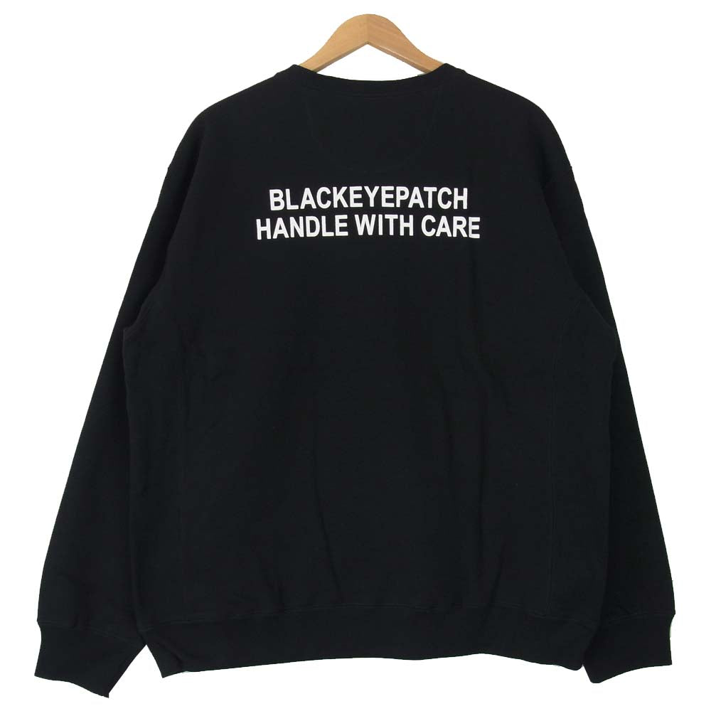 ブラックアイパッチ 21SS BEPSS21TP16 HANDLE WITH CARE CREW SWEAT 取り扱い注意 ロゴ刺繍 ブラック系 XL【新古品】【未使用】【中古】