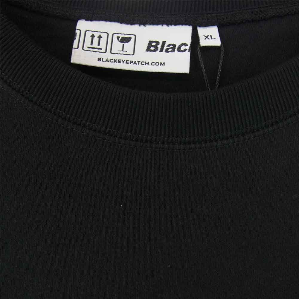 ブラックアイパッチ 21SS BEPSS21TP16 HANDLE WITH CARE CREW SWEAT 取り扱い注意 ロゴ刺繍 ブラック系 XL【新古品】【未使用】【中古】