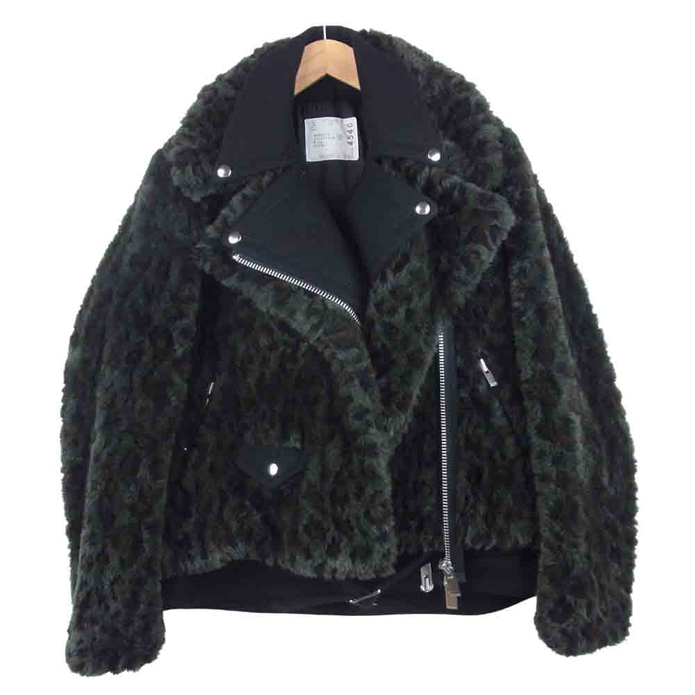 Sacai サカイ 19AW 19-04546 フェイクファー レオパード レイヤード ライダース ジャケット グレー系【美品】【中古】