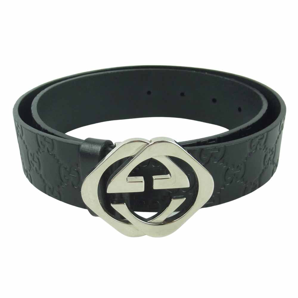 GUCCI グッチ 182320 497717 85 34 Guccissima Square G Belt インターロッキング G ロゴ レザー ベルト ブラック系【中古】