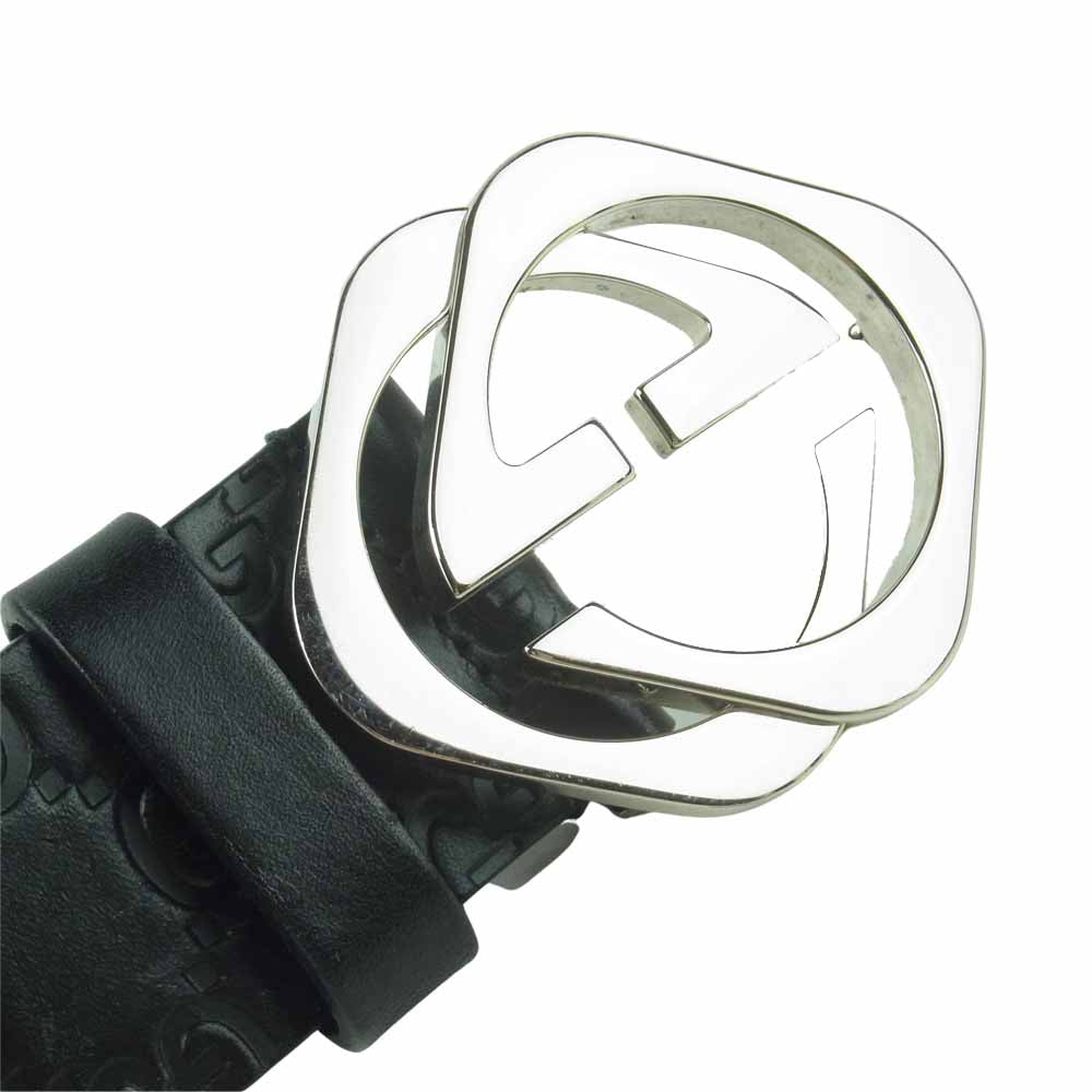 GUCCI グッチ 182320 497717 85 34 Guccissima Square G Belt インターロッキング G ロゴ レザー ベルト ブラック系【中古】