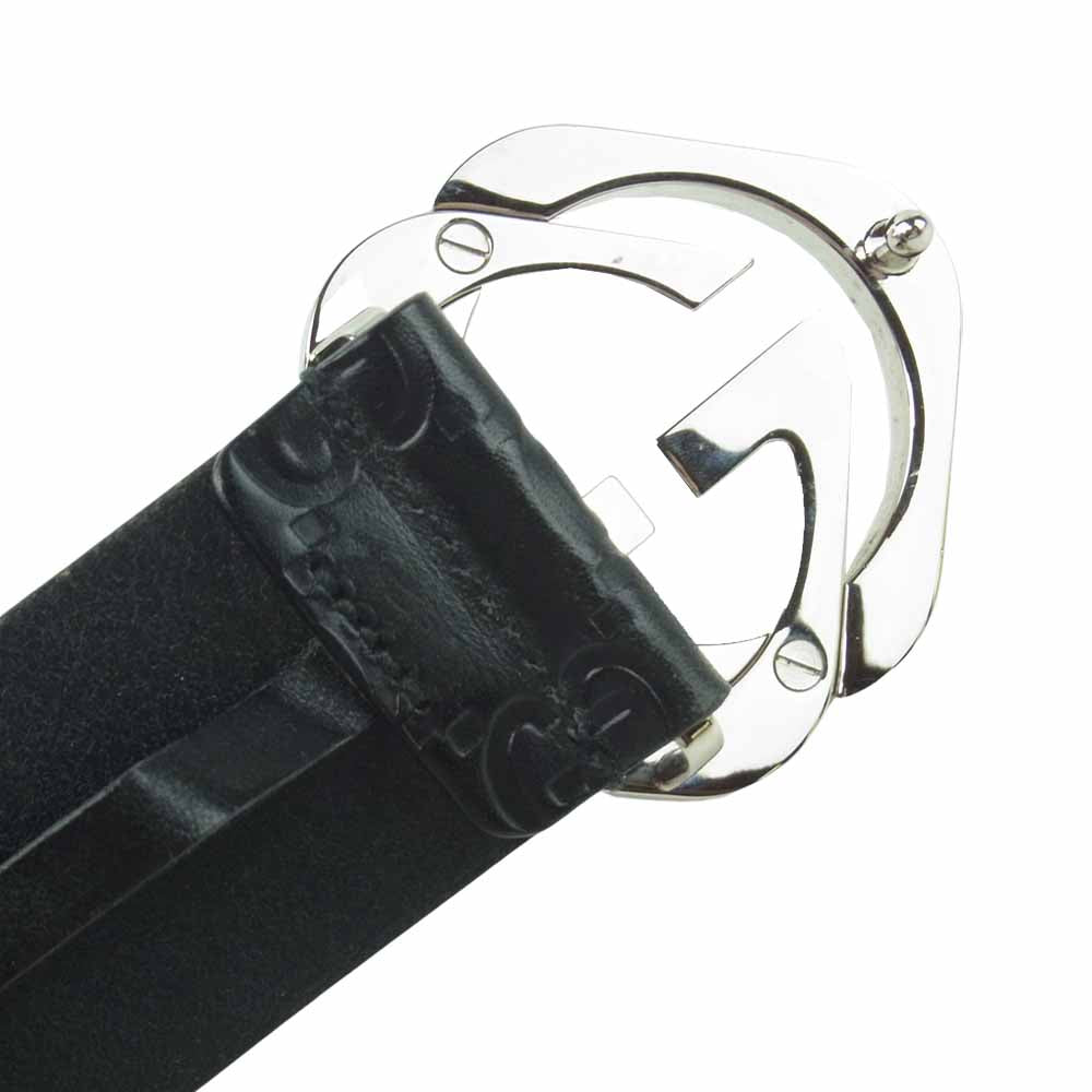 GUCCI グッチ 182320 497717 85 34 Guccissima Square G Belt インターロッキング G ロゴ レザー ベルト ブラック系【中古】