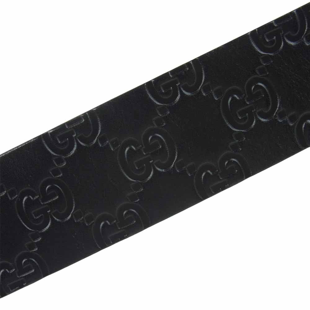 GUCCI グッチ 182320 497717 85 34 Guccissima Square G Belt インターロッキング G ロゴ レザー ベルト ブラック系【中古】