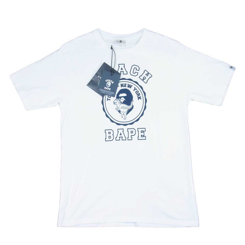 A BATHING APE アベイシングエイプ 1H73109902 × COACH コーチ COLLEGE TEE カレッジ Tシャツ ホワイト系 L【極上美品】【中古】