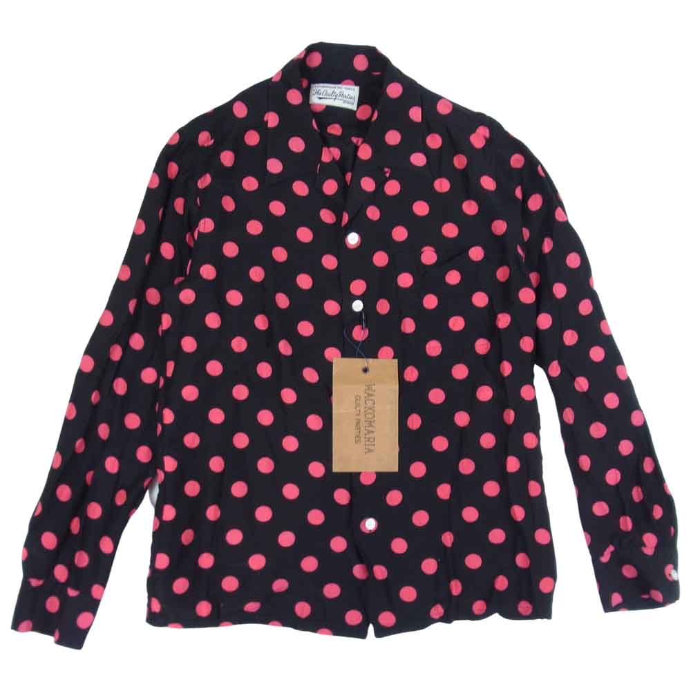 WACKO MARIA ワコマリア 12AW-DOT-SHI02 BIG DOTS SHIRT シルク混 ビッグ ドット オープンカラー シャツ ブラック系 L【中古】