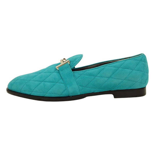 TOD’S トッズ ダブルT スエード キルティング ローファー シューズ ライトブルー系 37 1/2【美品】【中古】