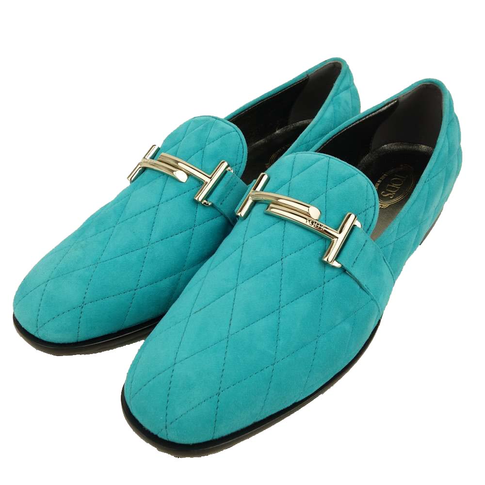 TOD’S トッズ ダブルT スエード キルティング ローファー シューズ ライトブルー系 37 1/2【美品】【中古】