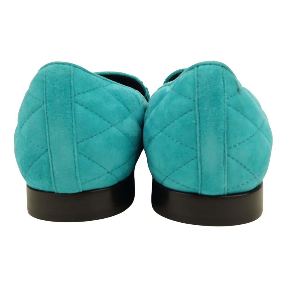 TOD’S トッズ ダブルT スエード キルティング ローファー シューズ ライトブルー系 37 1/2【美品】【中古】