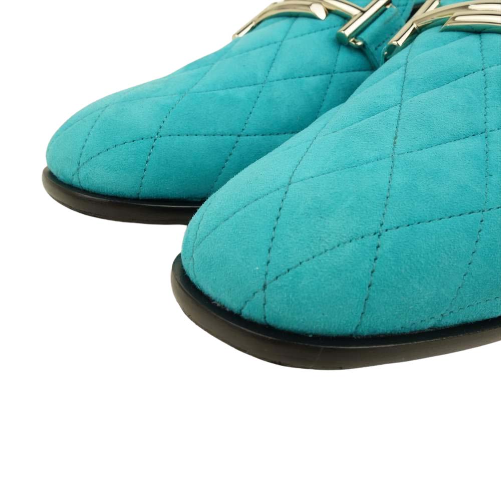 TOD’S トッズ ダブルT スエード キルティング ローファー シューズ ライトブルー系 37 1/2【美品】【中古】
