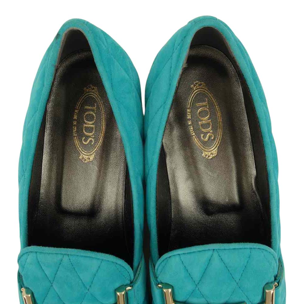 TOD’S トッズ ダブルT スエード キルティング ローファー シューズ ライトブルー系 37 1/2【美品】【中古】