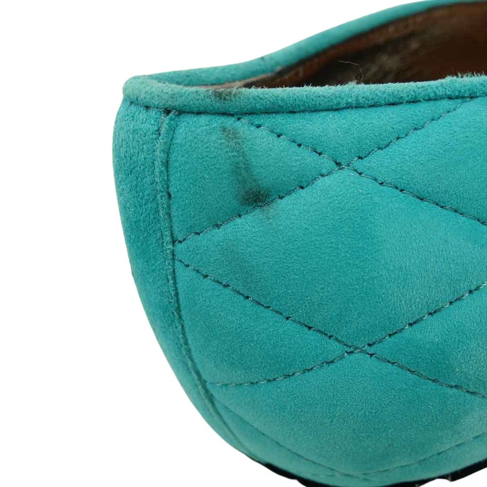 TOD’S トッズ ダブルT スエード キルティング ローファー シューズ ライトブルー系 37 1/2【美品】【中古】