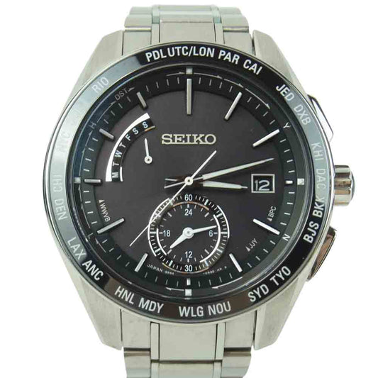 SEIKO セイコー 8B54-0BC0 SAGA167 ブライツ ワールドタイム ソーラー 腕時計 シルバー系 ブラック系【中古】