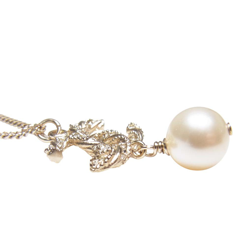 CHANEL シャネル 14年モデル ツイスト ロゴ フェイクパール ネックレス ゴールド系【中古】
